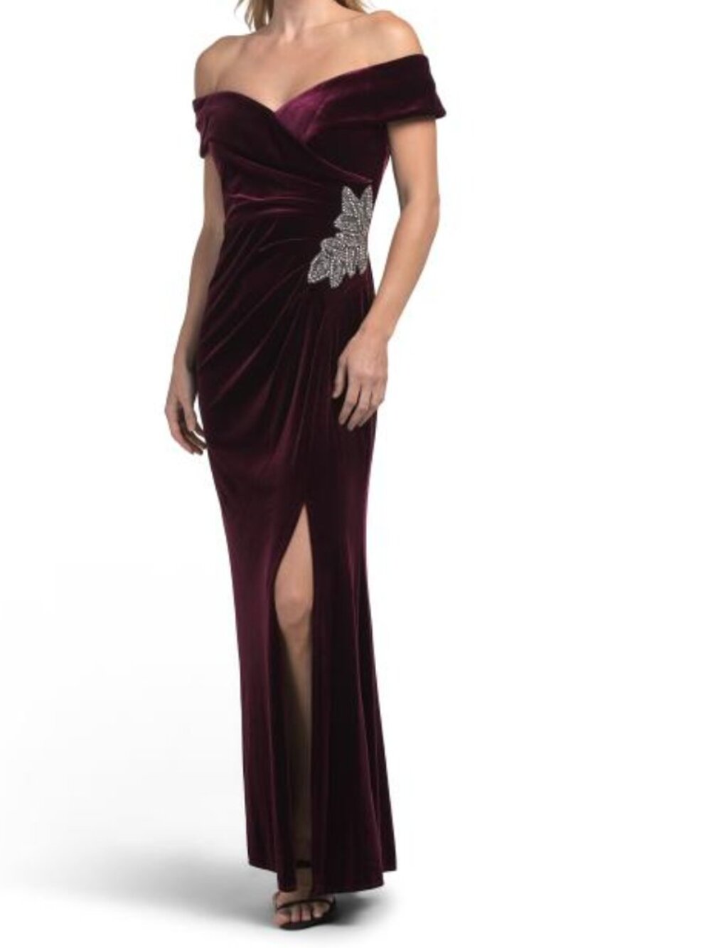 ALEX EVENINGS Petite Off The Shoulder Fit And Flare Dress
